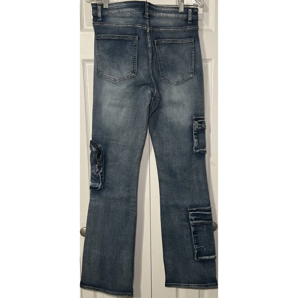 Nova Men Stacked Skinny Flare Out And About Cargo Blue Jeans Size 30x35 NWT